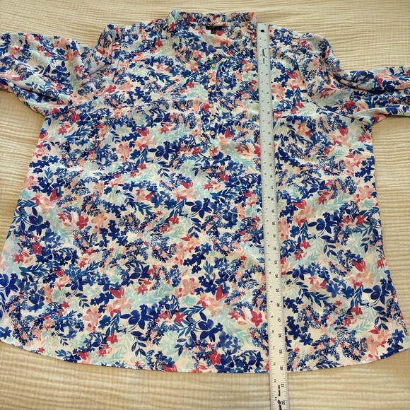 Talbots Blouse Ruffle Trim Popover Too Women's Sz 3X Plus Blue Pink Floral Sheer - Picture 8 of 9